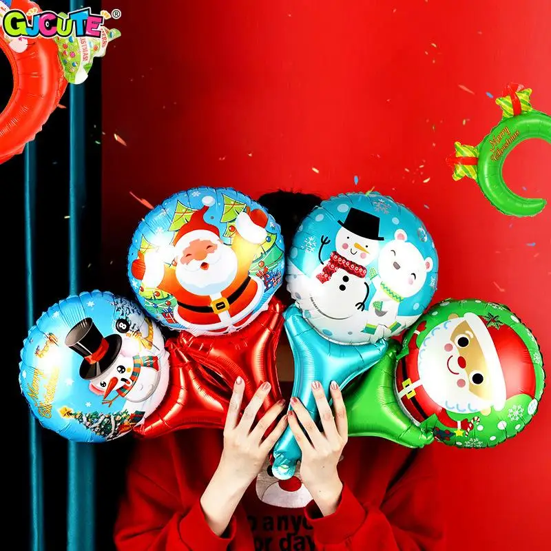 

10Pcs/lot Christmas Handheld Balloons New Year Aluminum Foil Balloon Stick Toy Xmas Party Holiday Decoration Gift 2024 Navidad