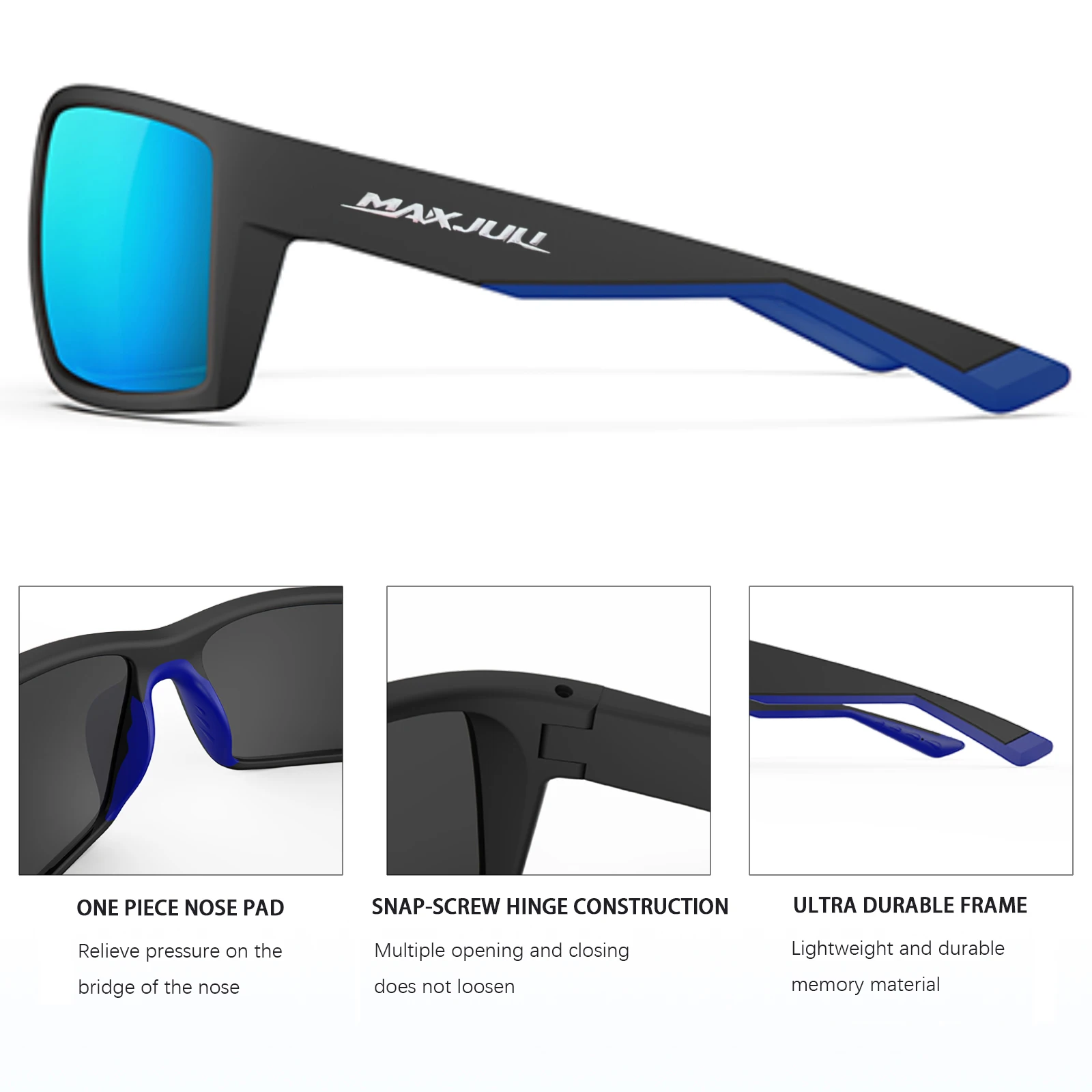 MAXJULI Lunettes de Soleil Polarisées Rectangulaires Extérieures pour Hommes Femmes, Lunettes de Soleil de Sport, Conduite, Pêche, Lunettes de Cyclisme 8122_voghion.com