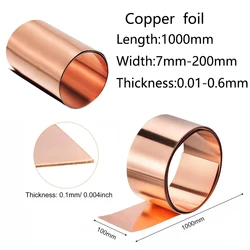Premium Copper Foil Sheet - 99.9% Pure Copper, 0.01 - 0.6mm Thickness, 7 - 200mm Width, 1000mm Length - 0.2x200x1000mm