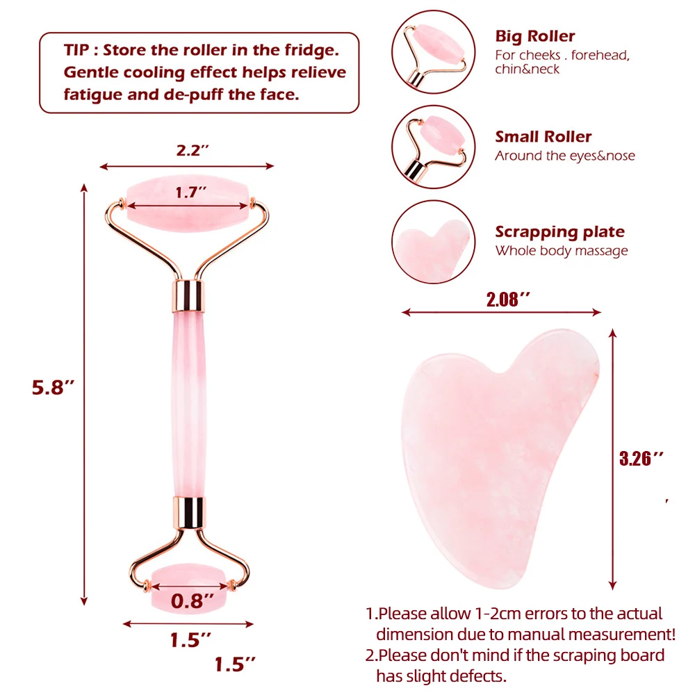 Face Care Massage Roller Natural Rose Quartz Gua Sha Tool Health Skin Acupuncture Massager Neck Slimming Anti Wrinkle Cellulite