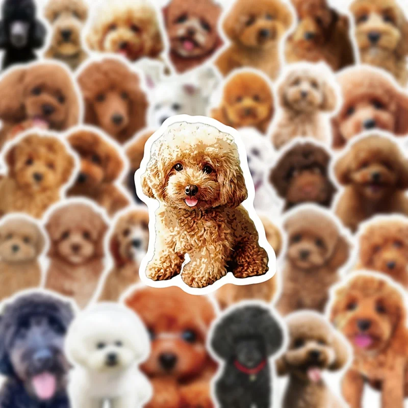 50개 강아지 푸들 스티커 귀엽고 사랑스러운 창의적이고 사실적인 스티커인데코레이션용 휴대폰 케이스, 노트북, 플래너 스티커
