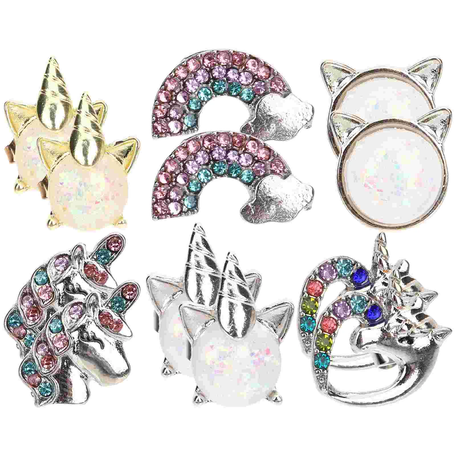 

6 Pairs Cartoon Children Ear Clips Rhinestone Kids Earrings Ear Decorations