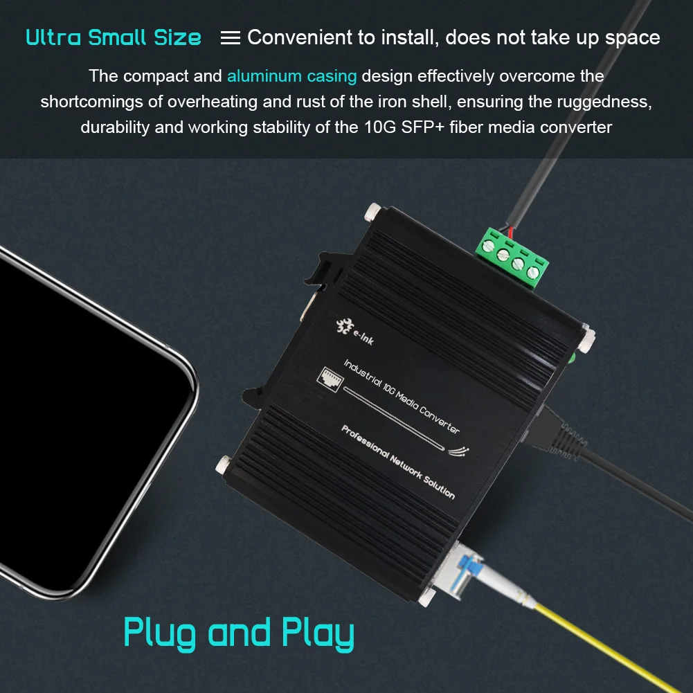 Industrial 10G Media Converter 10GBase-X SFP+ to 10G/5G/2.5G/1G/100M Base-T Fiber Media Converter DIN Aluminum Case