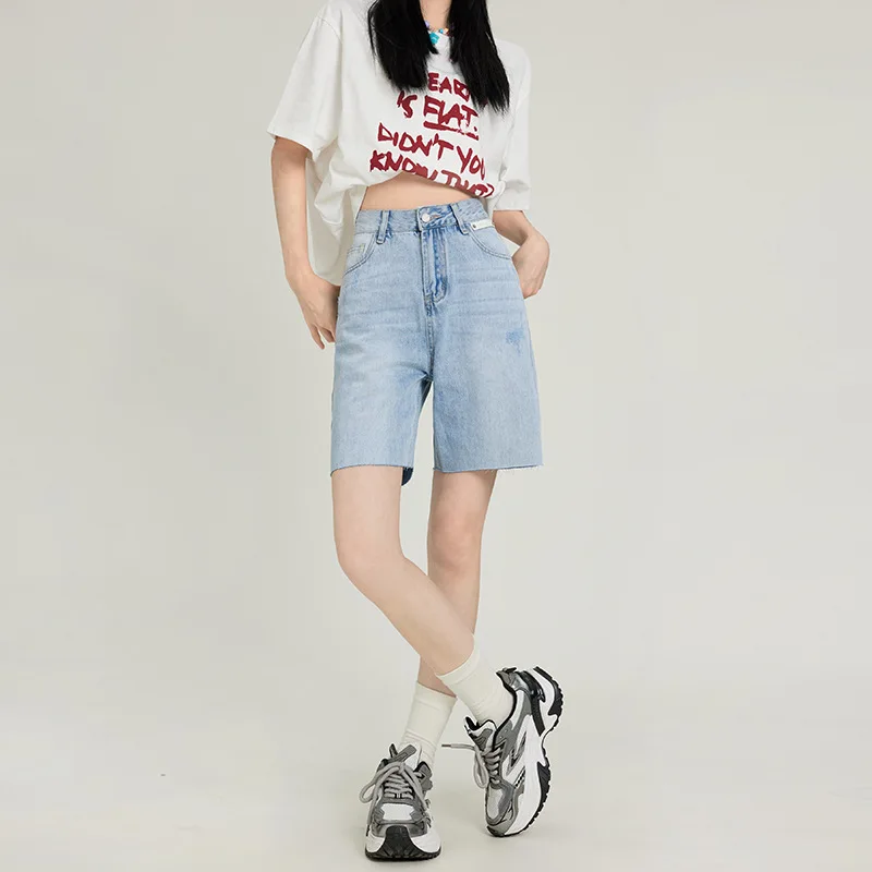 

Retro Loose Denim Shorts Summer 2024 New High Waist Slimming Baggy Straight Trousers