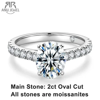 AnuJewel 2 Carat Oval Cut D Color Moissanite Ring 18K Gold Plated 925 Sterling Silver Engagement Wedding Rings Wholesale