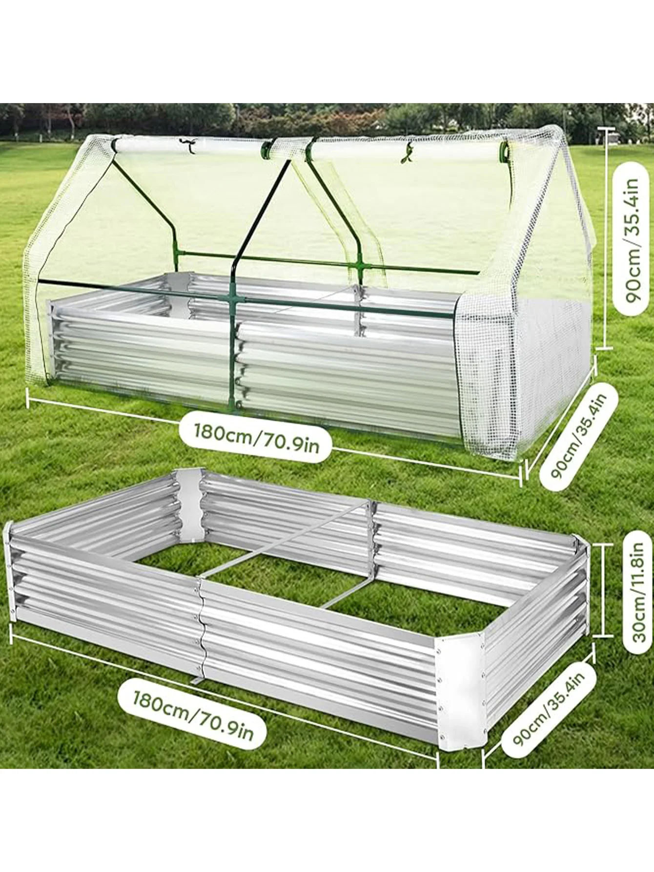 6 X 3 X 1 FT Galvanized Raised Garden Bed Covered Outdoor Metal Planter Box Greenhouse Kit 2 Roll-Up Doors