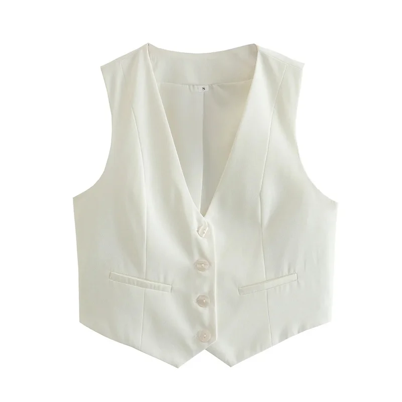 TRAF Women’s Vest Black White Cropped Vest Top Women V Neck Sleeveless Vest Woman Fashion Working Summer Suit Vest Short Coats Best Sellers In Women's Clothing