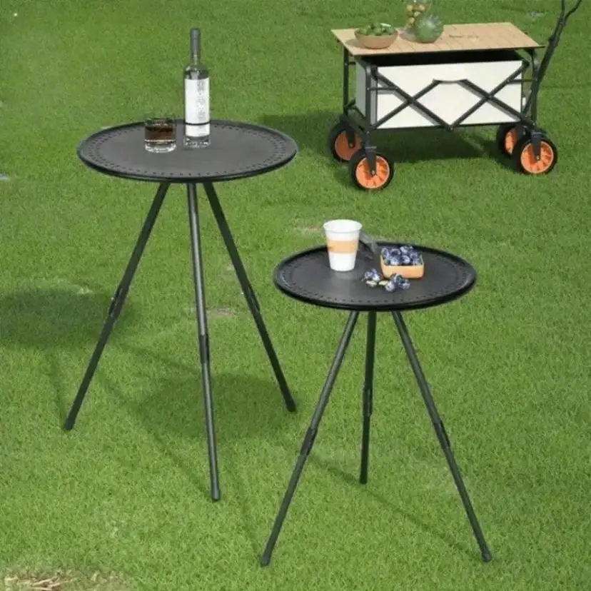 1 Pcs Outdoor Small Round Table Camping Folding Table Portable Adjustable Lightweight Table Fishing Home Camping Equipment