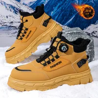 Winter Plush High Top Boots Men's British Retro Work Clothes Shoes Thick Soled Thermal Shoes Short Boots  platform boots