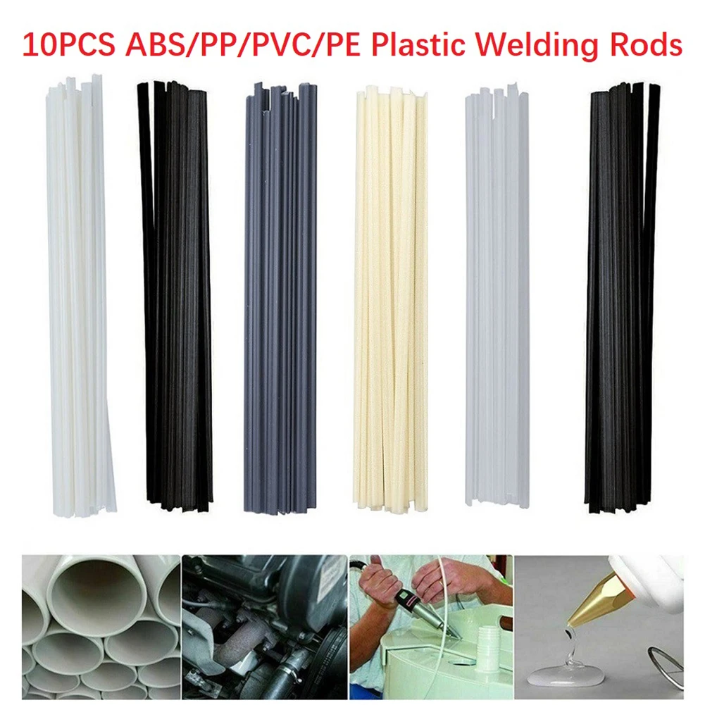 10pcs Plastic Welding Rods 200mm Length ABS PP PVC PE Welding Sticks 5x2mm For Plastic Weldering Soldering Supplies Grey White