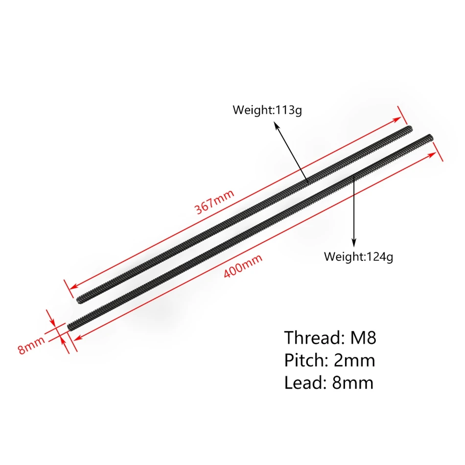 Torlipy Ptfe Revestiu o Comprimento 367 mm 400 mm do Passo da Ligação da Linha mm do Parafuso de Ligação mm com a Impressora da Porca de Pom 3d Parte o Preto do Leadscrew - Imagem 3