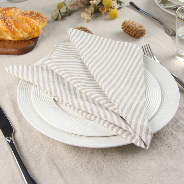 Plain Striped Linen Cotton Blended Dinner Cloth Napkins Placemats Tea  Towels Set of 12 (17 x