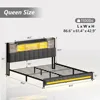 Queen Bed Frame with Storage Bookcase Headboard & LED Lights, Upholstered Bed Frame Queen Size with USB Charging Station 2