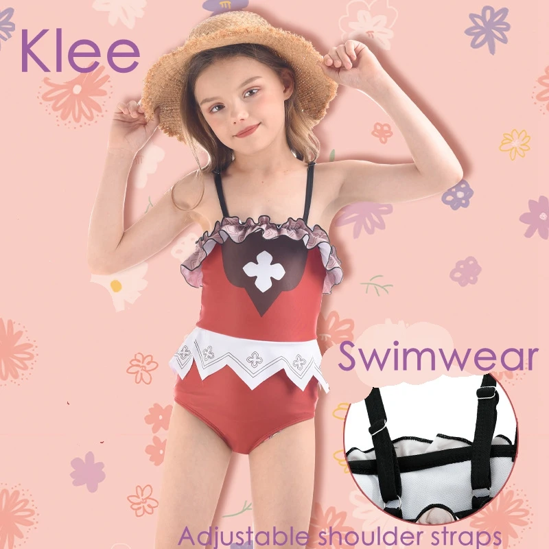 

Genshin Impact Klee Character Cosplay Theme Anime Game Clothing Children One Piece Swimsuit Female Full Set Swim Cap Pool Party