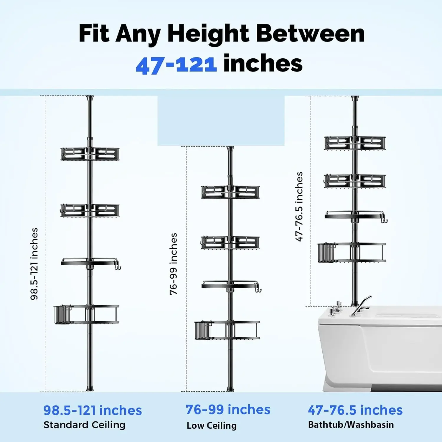 Corner Shower Caddy Tension Pole: Quick Installationr Rustproof Bathroom Organizer Shelves 6