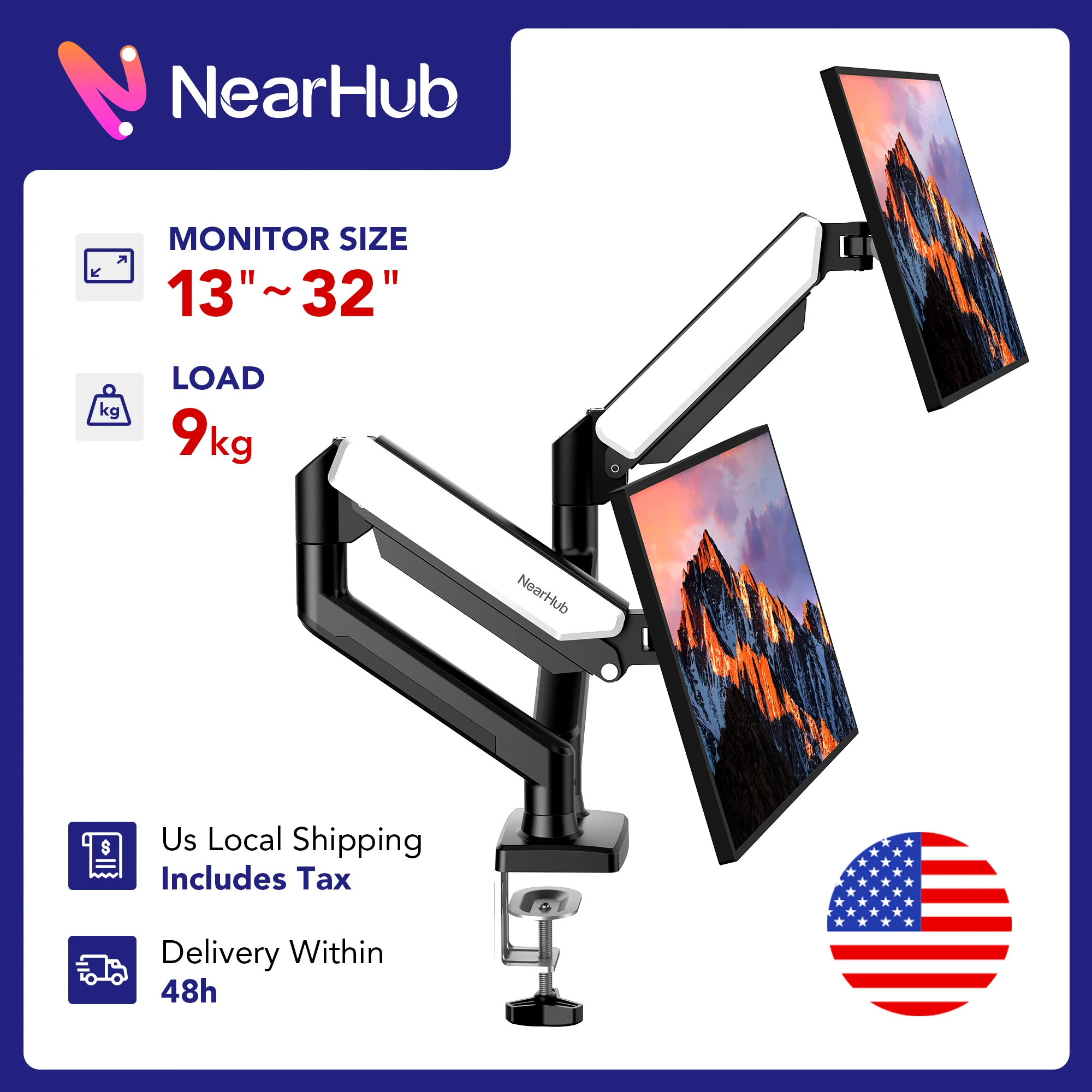 Dual Arm Monitor Stand for 13 to 32 Inch Displays
