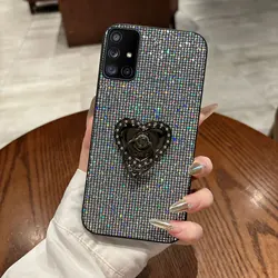 Luxury Love Heart Glitter Phone Case with Bracket Design - Galaxy A27 (Black)