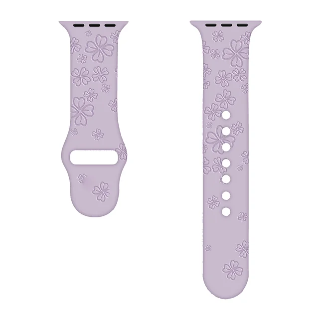 Sport Strap for Apple Watchband 44mm 40mm 38mm 42mm 41mm 45mm Printed Silicone Bracelet for iwatch series 7 6 5 4 3SE watch band Yotsuba-purple