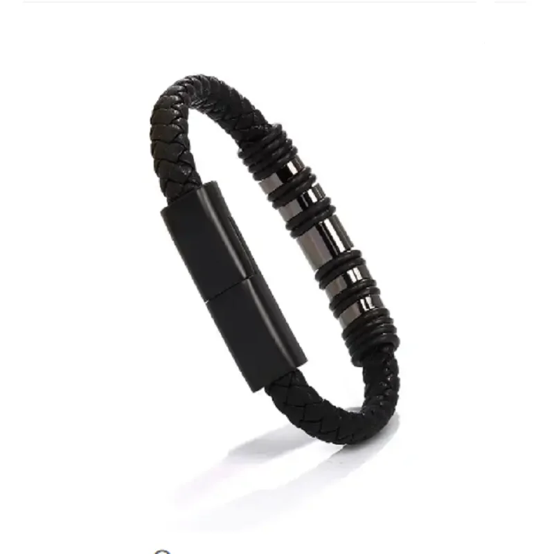 

ILEPO Bracelet USB Charging Cable Outdoor Portable Leather Type C Charger Data Cable For iPhone Samsung HUAWEI Xiaomi Black