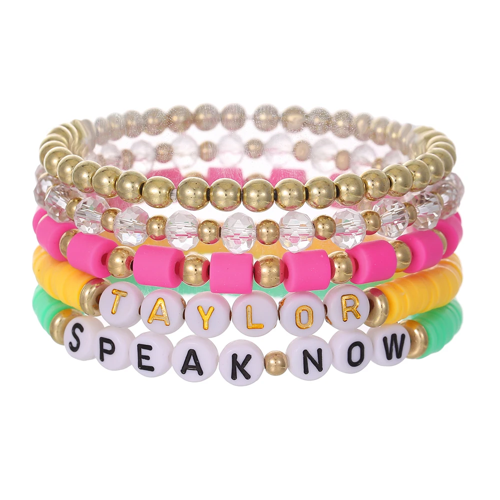 thumbnail image 1 of Juego de 14 pulseras de arcilla polimérica suave con diseño de rebanadas de colores variados de Taylor Swift, pulsera con diseño de abanico de Taylor Swift, joyería de cerámica suave para regalo, 1 of 5