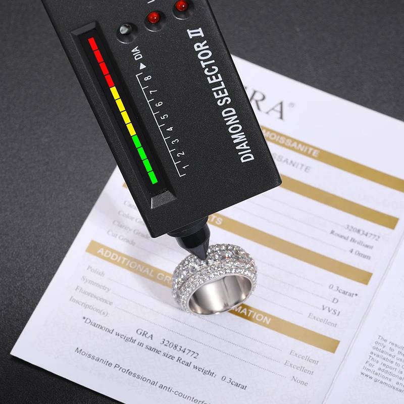 Luxury VVS1 3 Row 11mm Width Moissanite Ring In S925 Silver Ring Hip Hop Jewelry Pave Setting With Certificate Fine Jewlery Gift 2