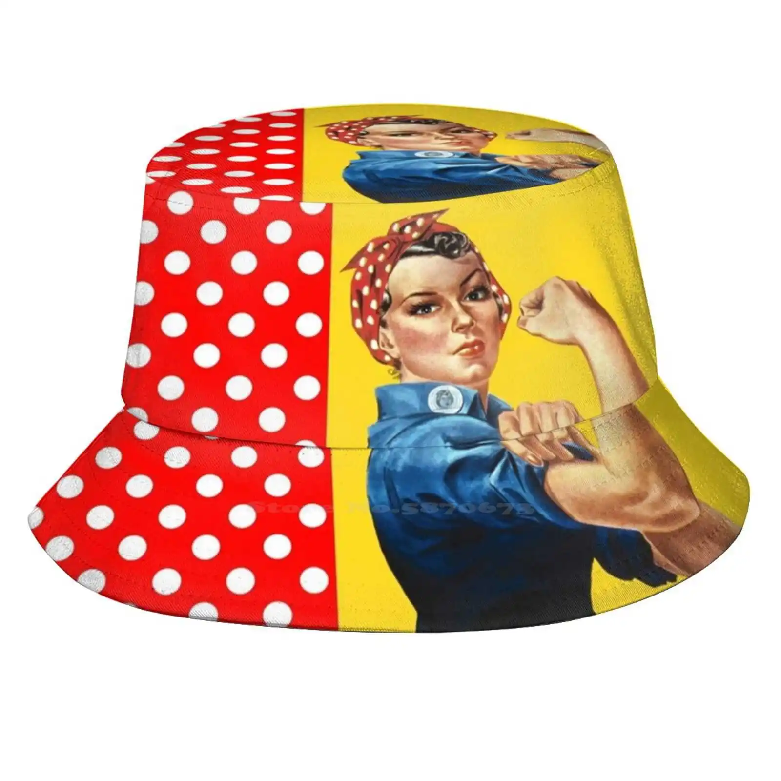 Rose And Polka Dots Donna Uomo Cappelli Da Pescatore Berretti Da Pescatore Rosica The Rivetter We Can Do It Rose The Riviter Costume Party Yellow