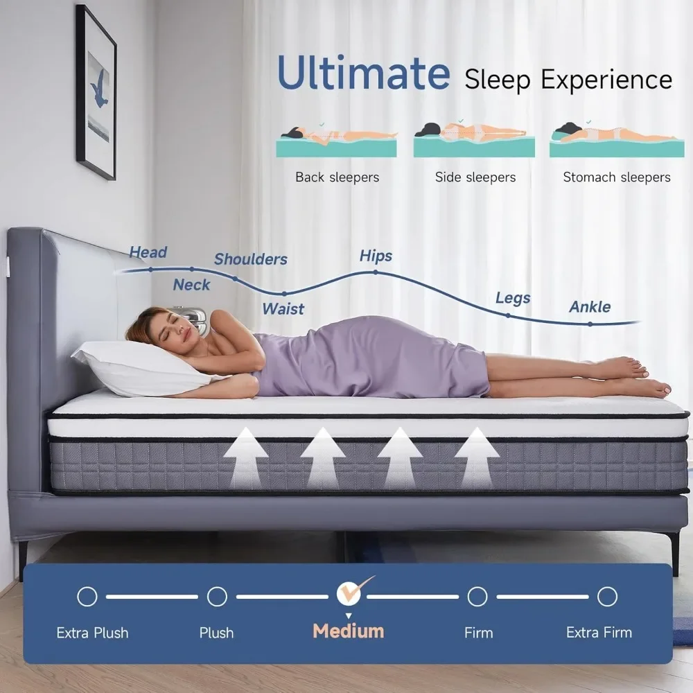 King Size Mattress - 12 inches Gel Memory Foam Hybrid Mattress in a Box, King Mattress with Pocket Springs, Medium Firm,Pressure 4