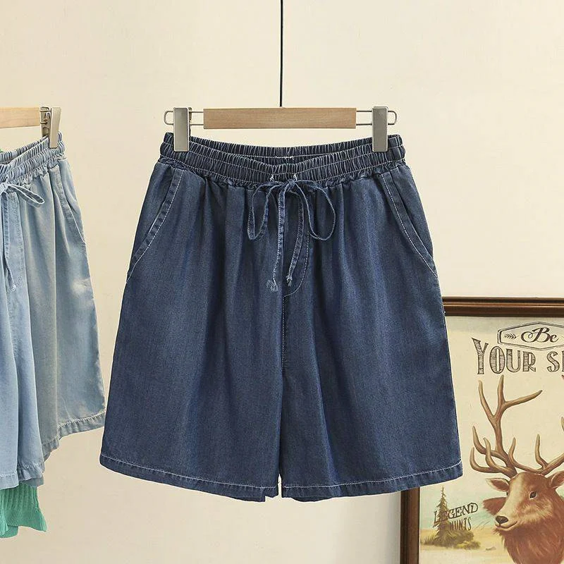 Women Oversized Denim Shorts Summer Ice Silk Wide Leg Jeans High Waist Elastic Casual Loose Female Stright Shorts XL-6XL 150KG