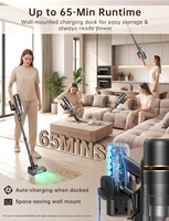 Aspirateur à bâton sans fil 600W / 58Kpa / jusqu'à 65mins Temps d'exécution 3 modes d'aspiration Filtre HEPA lavable Affichage numérique 4-en-1 Aspirateur portatif Brosse à rouleaux anti-embouteillage autonome pour tap 7