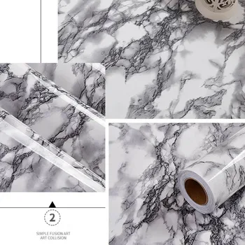 สติกเกอร์หินอ่อนห้องครัวฟิล์มกันน้ํามันเตากันน้ําความชื้น Self-Adhesive วอลล์เปเปอร์เคาน์เตอร์ตู้ Renovation กระเบื้อง 32