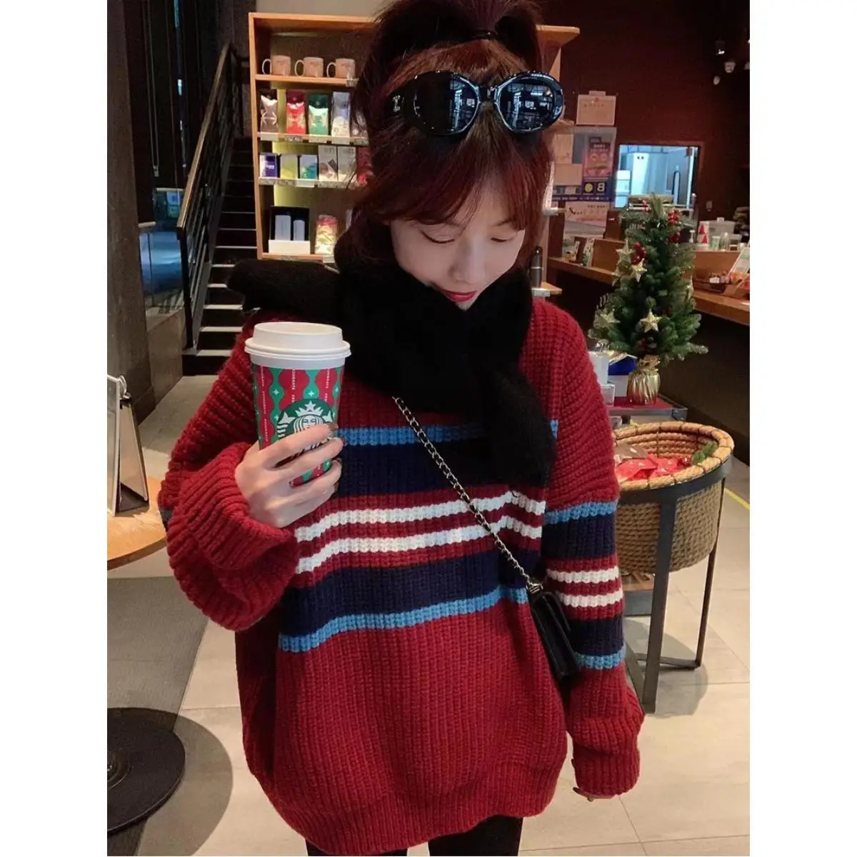 

Lazy Style Autumn Winter Striped Sweaters Pullovers Vintage Loose Long Sleeve O-Neck Casual Fashion Woman Knitted Jumpers X20