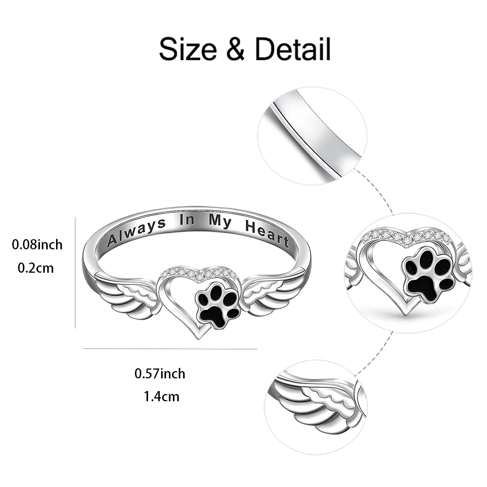 1pc Fashion Footprints Heart Angel Wings Ring for Family on Birthday Anniversary Party Gifts Jewelry Niche Style