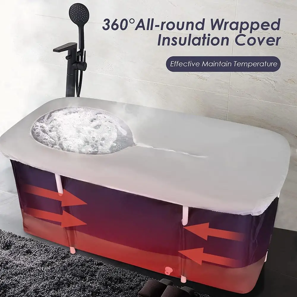 Portable Foldable Bathtub with Water Cushion and Backrest Dark Blue Adult Bath Tub 5
