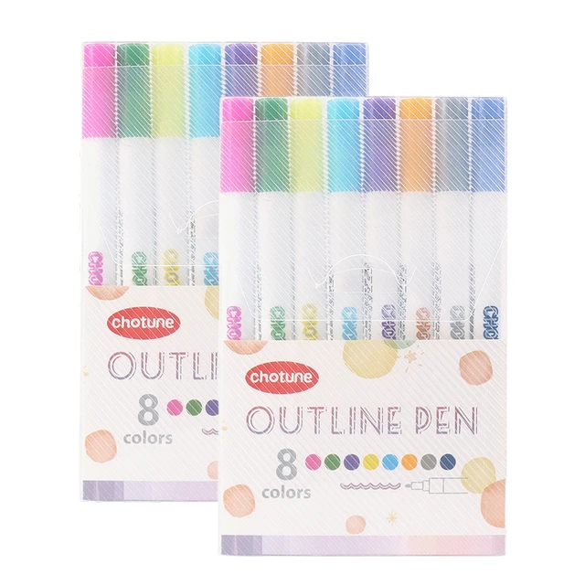 24 Color Double Line Outline Art Pen Marker Pen DIY Graffiti Outline Marker  Pen Highlighter Scrapbook Diary Poster Card - AliExpress