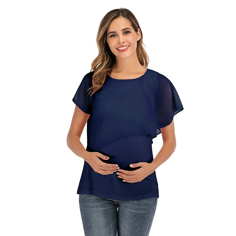 2023 New Summer Women Pregnant Maternity Nursing T Shirts Women's   Wrap Top Sleeveless Double Layer Blouse Tee