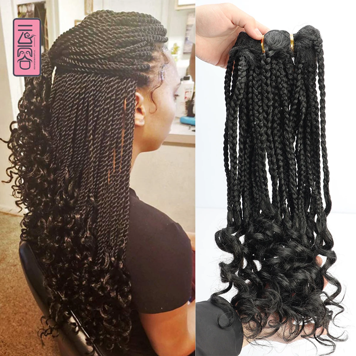 

YunRong Box Braids Curly Ends Synthetic Crochet Hair Weft 18 Inches Extension for Braiding Soft Wave Hair