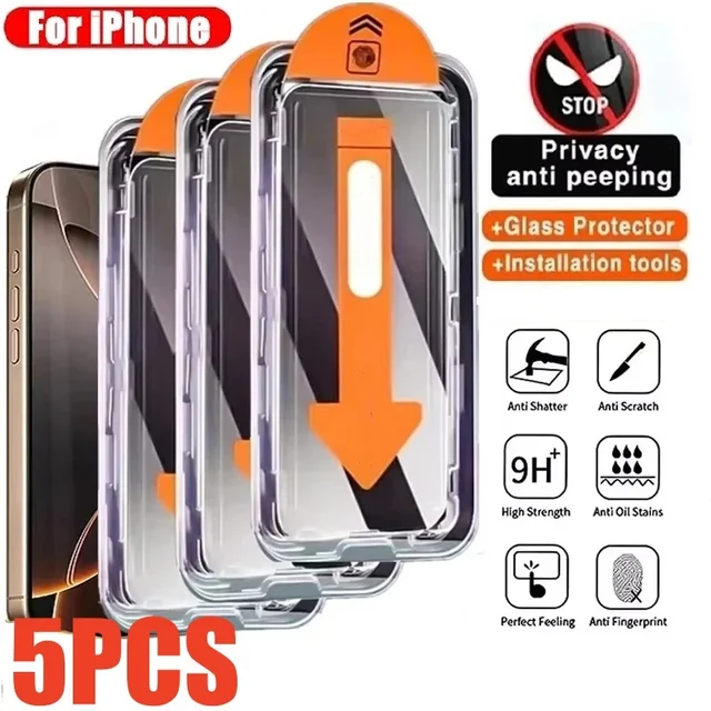 5PCS Anti-Peeping Tempered Glass For iPhone 17 16 15 13 12 11 Pro Max 17Air XR XS MAX Privacy Screen Protector Film