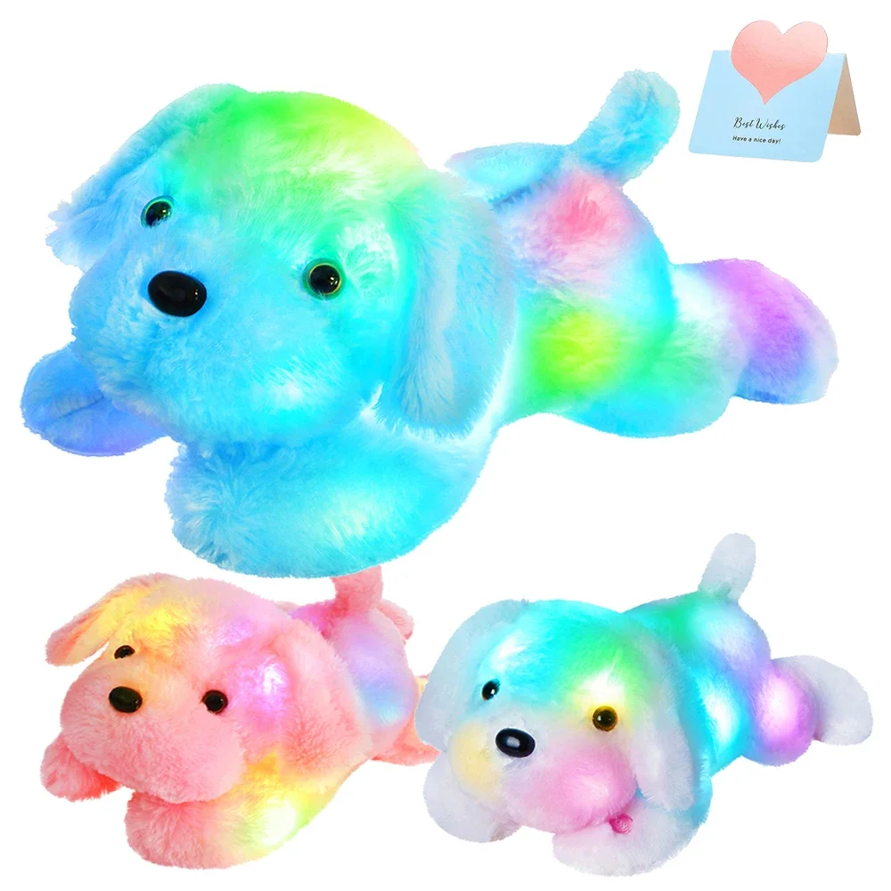 46cm LED Light Dog Doll Toys Stuffed Pillow Animal Glow Blue Dog Plush Toy Lunch Break Pillow Gifts for Kids Girls Valentines