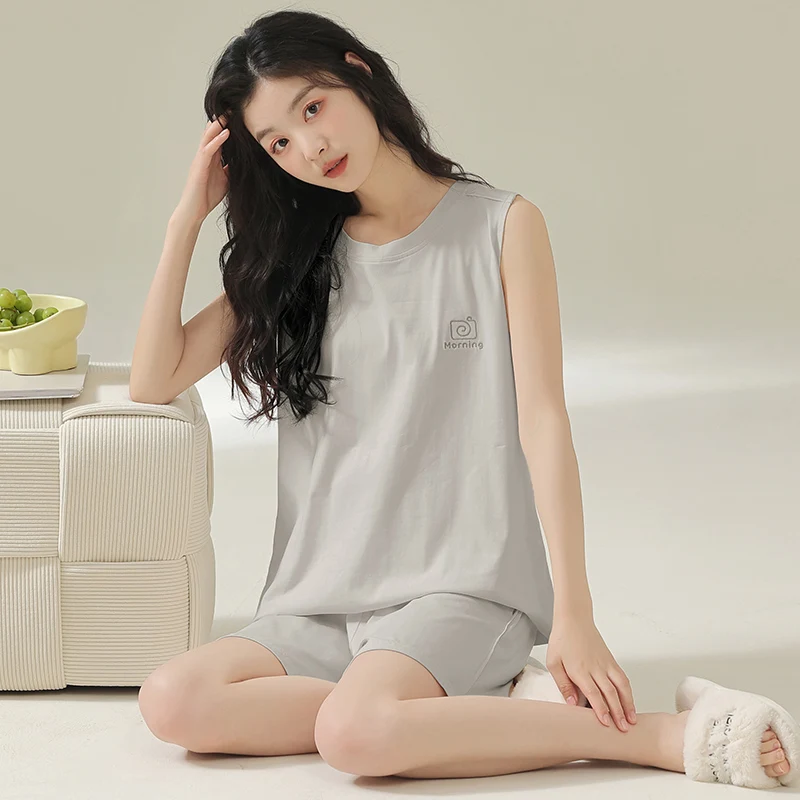 Summer Modal Cotton Sleeveless Sexy Tank Top Pajama Women's Set Thin Stripes Cute Casual Simple Female Student Home Furnishing