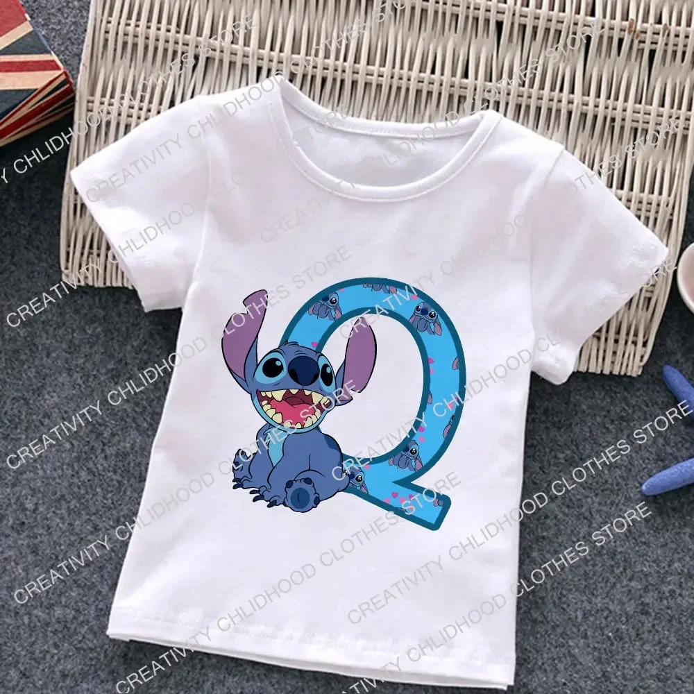 thumbnail image 1 of Nueva camiseta con letras ABCD de Stitch para niños, camisetas con combinación de nombres, camisetas de dibujos animados Kawaii, ropa informal para niños y niñas, camisetas Harajuku para niños y niñas, 1 of 5