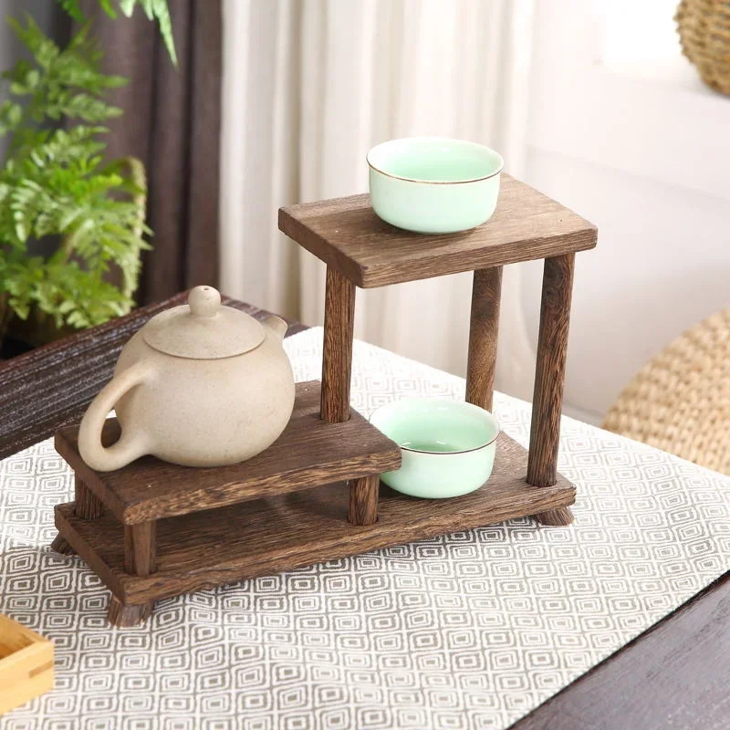 Compact Solid Wood Tea Set Organizer Mini Blog Rack Chinese Tabletop Display Spice Holder Kitchen Shelf 5