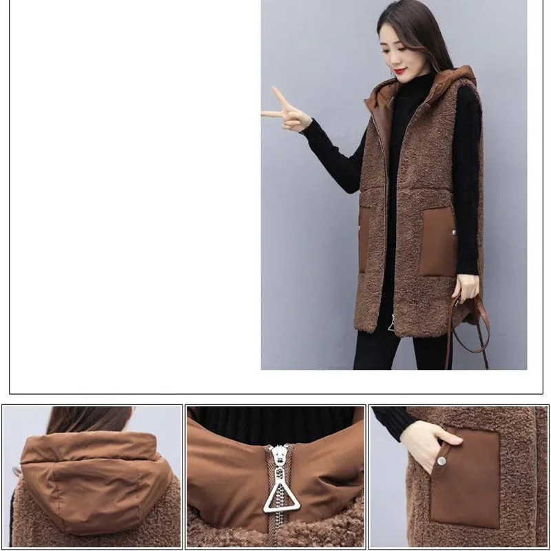 Imitation Lamb Hair Vest Women Autumn Winter Wear 2024 New Fashion Mid-Length Thick Plush Loose Cotton Waistcoats Jacket