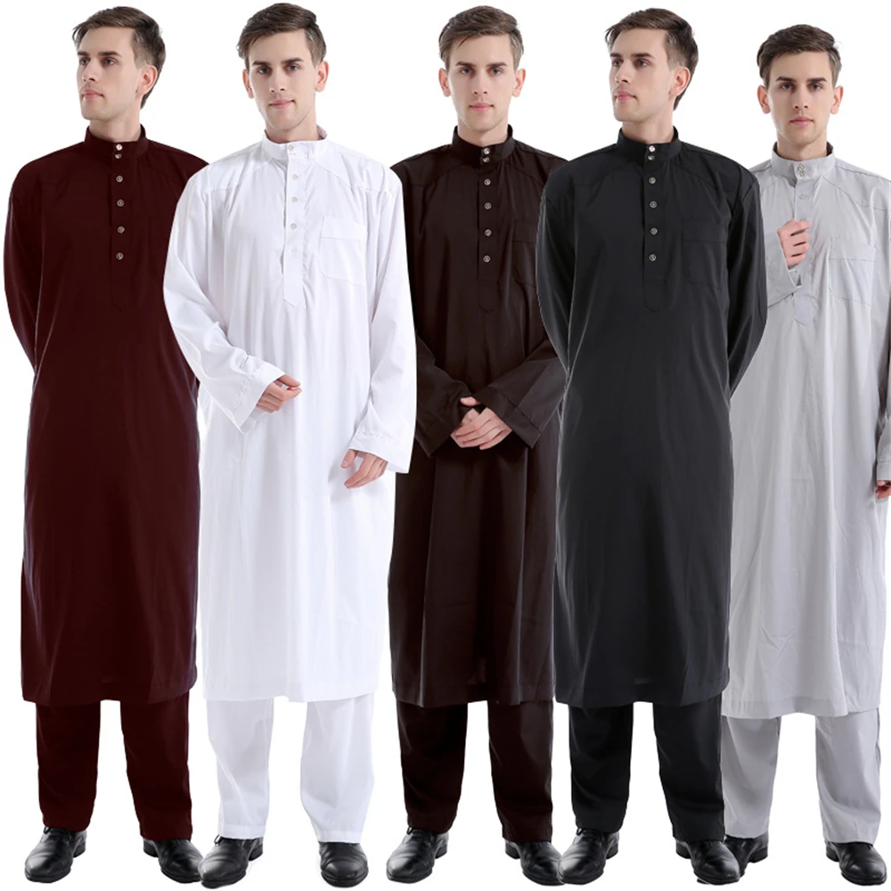Muslim Islamic Clothing Men\'s Arab Robe Arab Vintage Long Sleeve Men Jubba Thobe Robe Loose Dubai Saudi Arab Kaftan Men Clothing