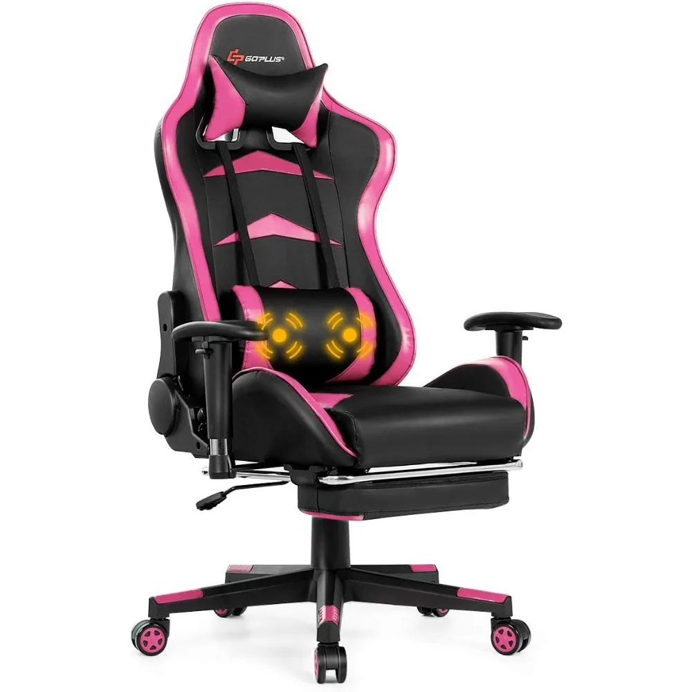 Gaming Chair with Footrest and Lumbar Massage, Racing Computer Desk Chair Ergonomic Video Game Chair Recliner with Headrest Lum 1