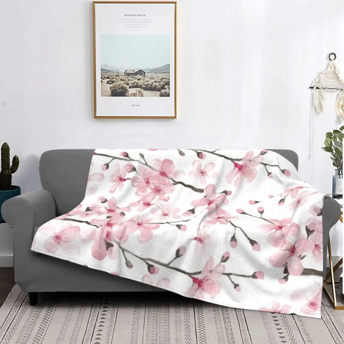 

Ultra-Soft Fleece Japanese Cherry Blossom Throw Blanket Warm Flannel Sakura Flowers Floral Blankets for Bedding Sofa Bedspreads