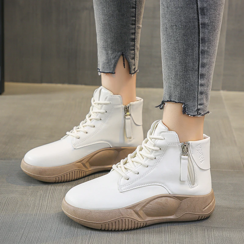 

New Women Rubber Boots Ladies Leather Non-slip Shoes Flat with Fur Warm Soft Botas Female Casual Shoes Sneakers Platform Shoes
