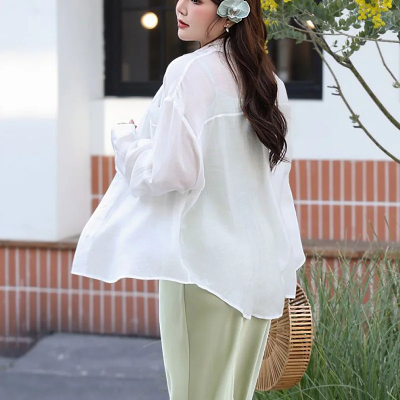 Plus Size Women's Ethereal Lyocell Sun Protection Shirt Premium Chic Oversized Blouse With UPF 50+ Breathable Loose Casual