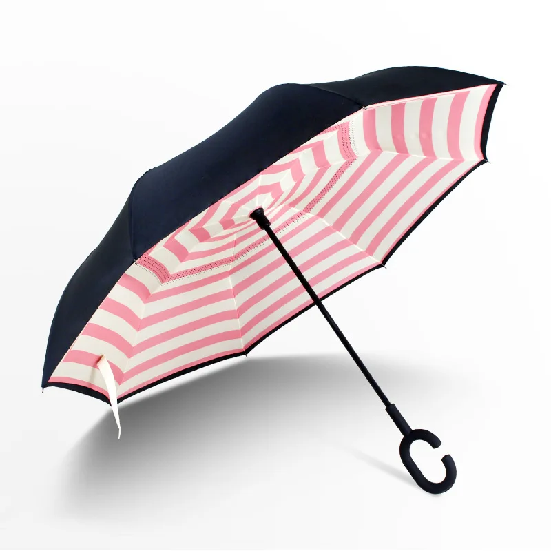 

Windproof Double Layer Inverted Anti-UV 8 Bones Umbrella Long Shank Fully Automatic Rain Men Women C-Hook Car Reverse Umbrellas