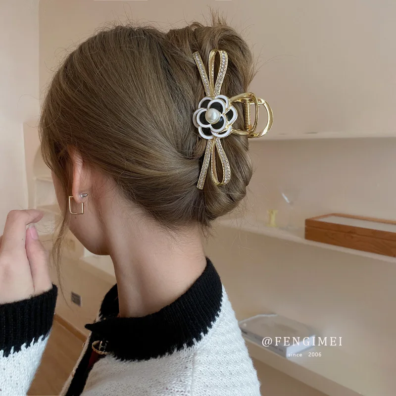 Luxury Hair Claw Clips Rhinestone Bowknot Pearl Camellia Hair Clips