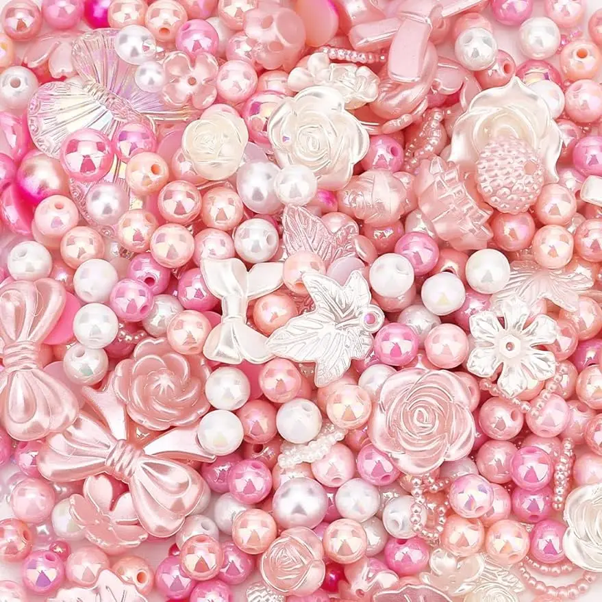 

Pink Beads for Valentine Jewelry Making 300pcs 8mm Acrylic Beads 30g Rose Flower Butterfly Resin Cabochon Beads 20g Flatback